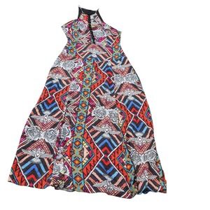 Oh Boy! Rio de Janeiro Geometric Floral Hummingbird Halter Maxi Dress Womens M